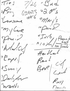 Handwritten setlist for the 26 Jul 2003 show at Giants Stadium, East Rutherford, NJ