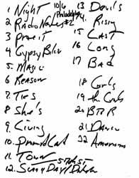 Handwritten setlist for the 06 Oct 2007 show at Wachovia Center, Philadelphia, PA
