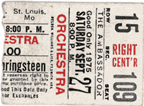 Ticket stub for the 27 Sep 1975 show at Ambassador Theatre, St. Louis, MO