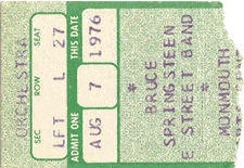 Ticket stub for the 07 Aug 1976 show at Monmouth Arts Center, Red Bank, NJ