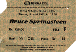 Ticket stub for the 05 May 1981 show at Drammenshallen, Drammen, Norway