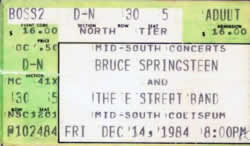 Ticket stub for the 14 Dec 1984 show at Mid-South Coliseum, Memphis, TN