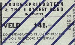 Ticket stub for the 13 Jun 1985 show at Feijenoord Stadium, Rotterdam, Holland