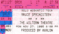 Ticket stub for the 27 Nov 1995 show at Wiltern Theatre, Los Angeles, CA