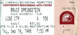 Ticket stub for the 19 Sep 1996 show at Providence Performing Arts Center, Providence, RI