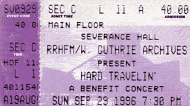 Ticket stub for the 29 Sep 1996 show at Severance Hall, Cleveland, OH