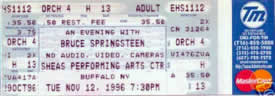 Ticket stub for the 12 Nov 1996 show at Shea's Performing Arts Center, Buffalo, NY