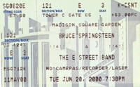 Ticket stub for the 20 Jun 2000 show at Madison Square Garden, New York City, NY