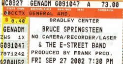 Ticket stub for the 27 Sep 2002 show at Bradley Center, Milwaukee, WI