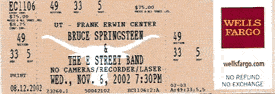 Ticket stub for the 02 Mar 2003 show at Frank Erwin Center, Austin, TX