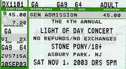 Ticket stub for the 01 Nov 2003 show at The Stone Pony, Asbury Park, NJ