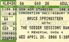 Ticket stub for the 26 Apr 2006 show at Convention Hall, Asbury Park, NJ