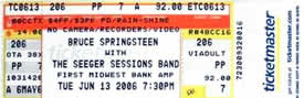 Ticket stub for the 13 Jun 2006 show at First Midwest Bank Amphitheater, Tinley Park, IL