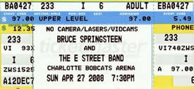 Ticket stub for the 27 Apr 2008 show at Charlotte Bobcats Arena, Charlotte, NC