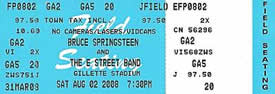 Ticket stub for the 02 Aug 2008 show at Gillette Stadium, Foxborough, MA